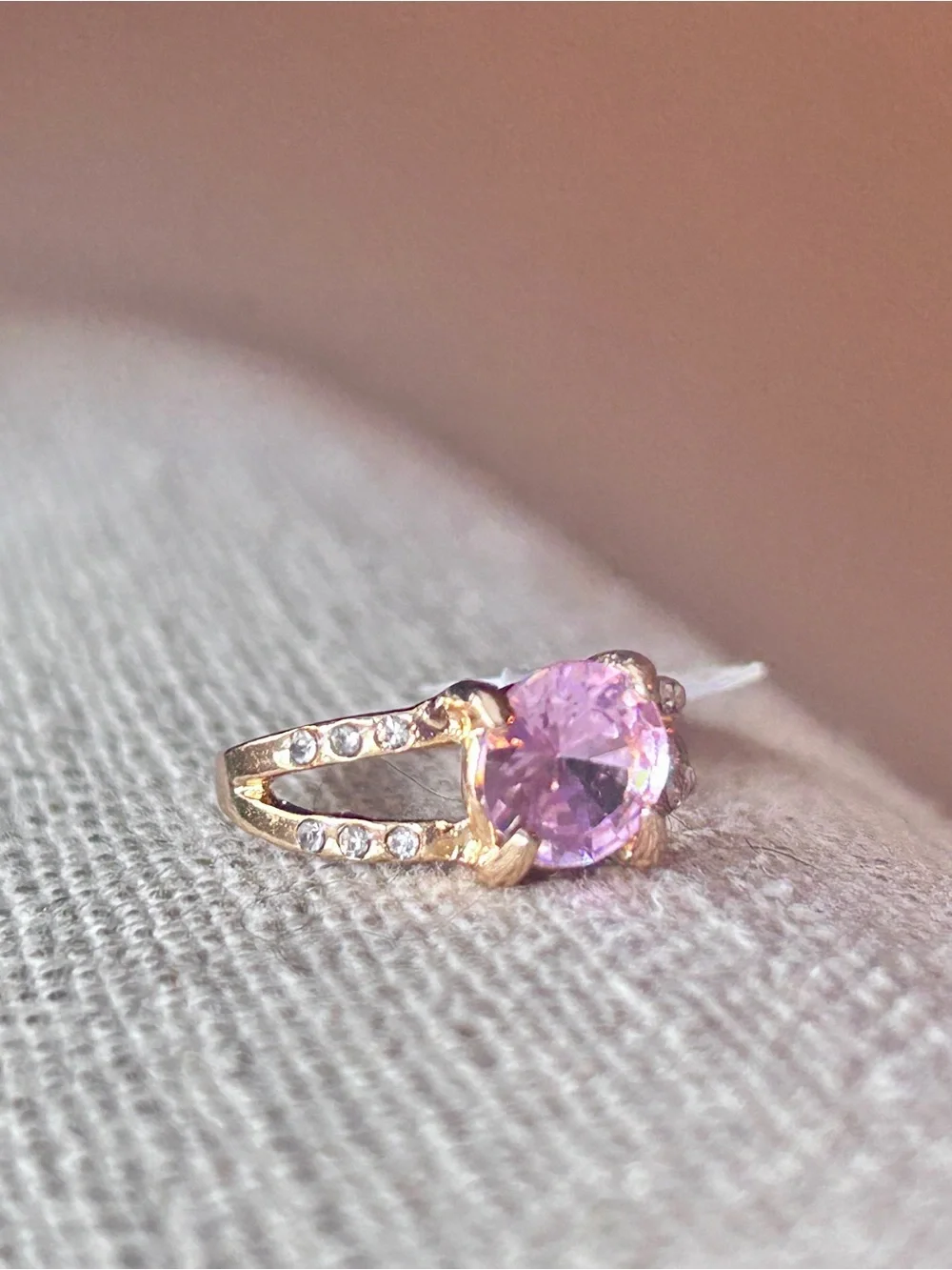Gold-Tone Pink Cubic Zirconia Split Shank Ring - size 7